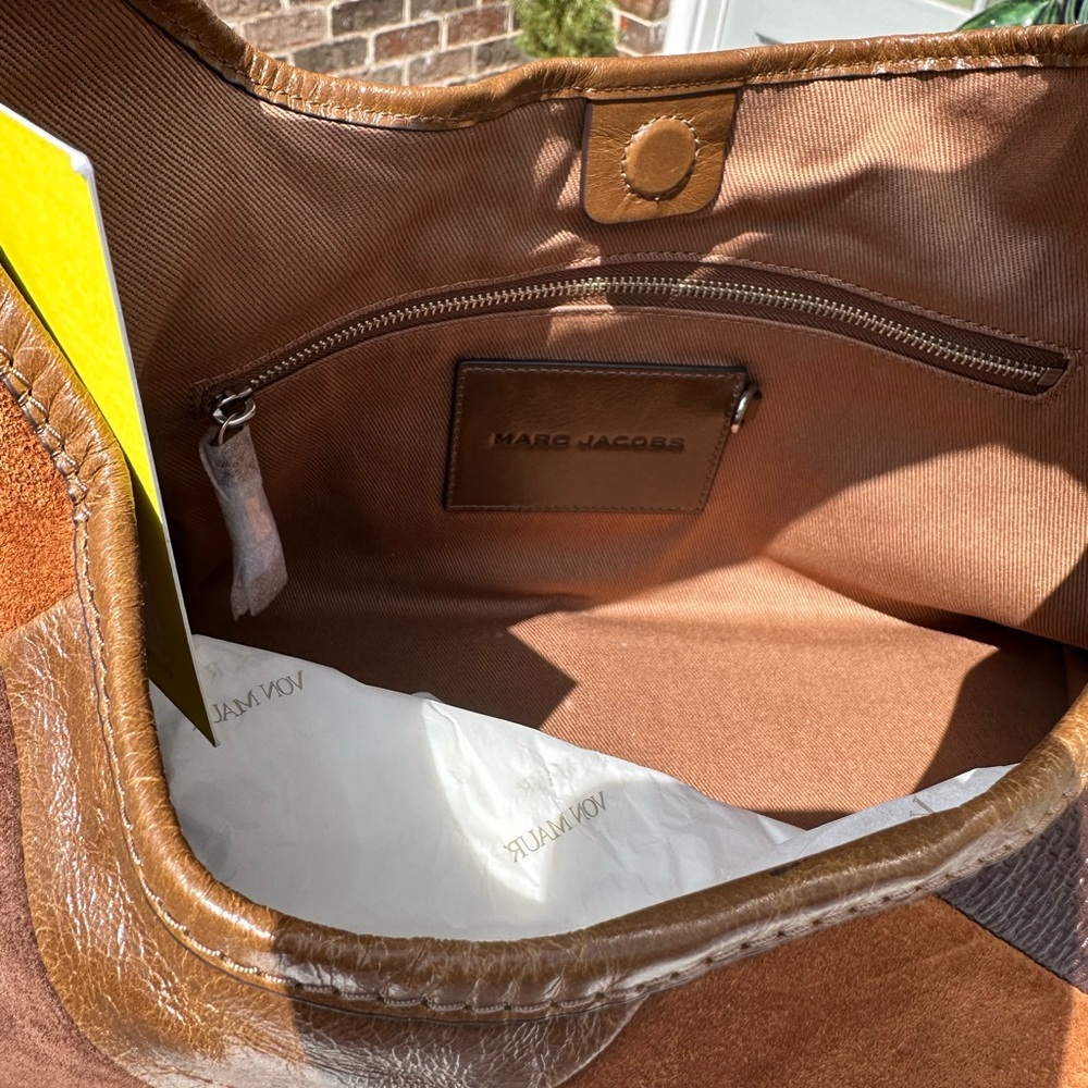 Marc Jacobs Patchwork Suede & Leather Hobo in Brown and Tan NWT - Picture 6 of 9